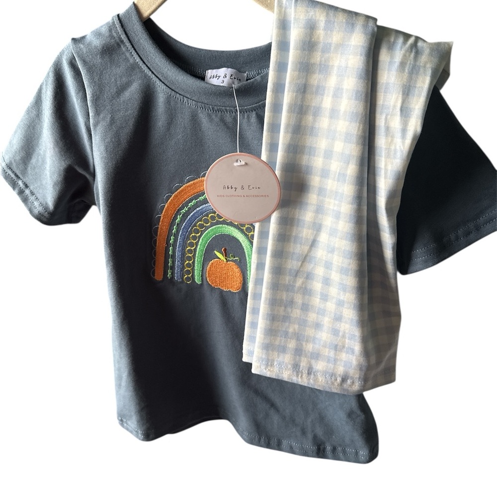 Abby & Evie fall tee with gingham pattern pants